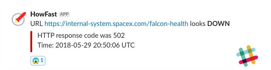 Slack notification about a URL going down